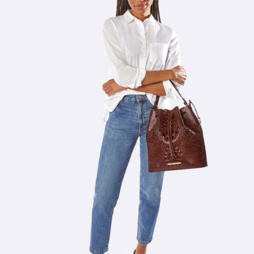 Brahmin Turquoise Croc-Embossed Shoulder Bag - Picture 5 of 14